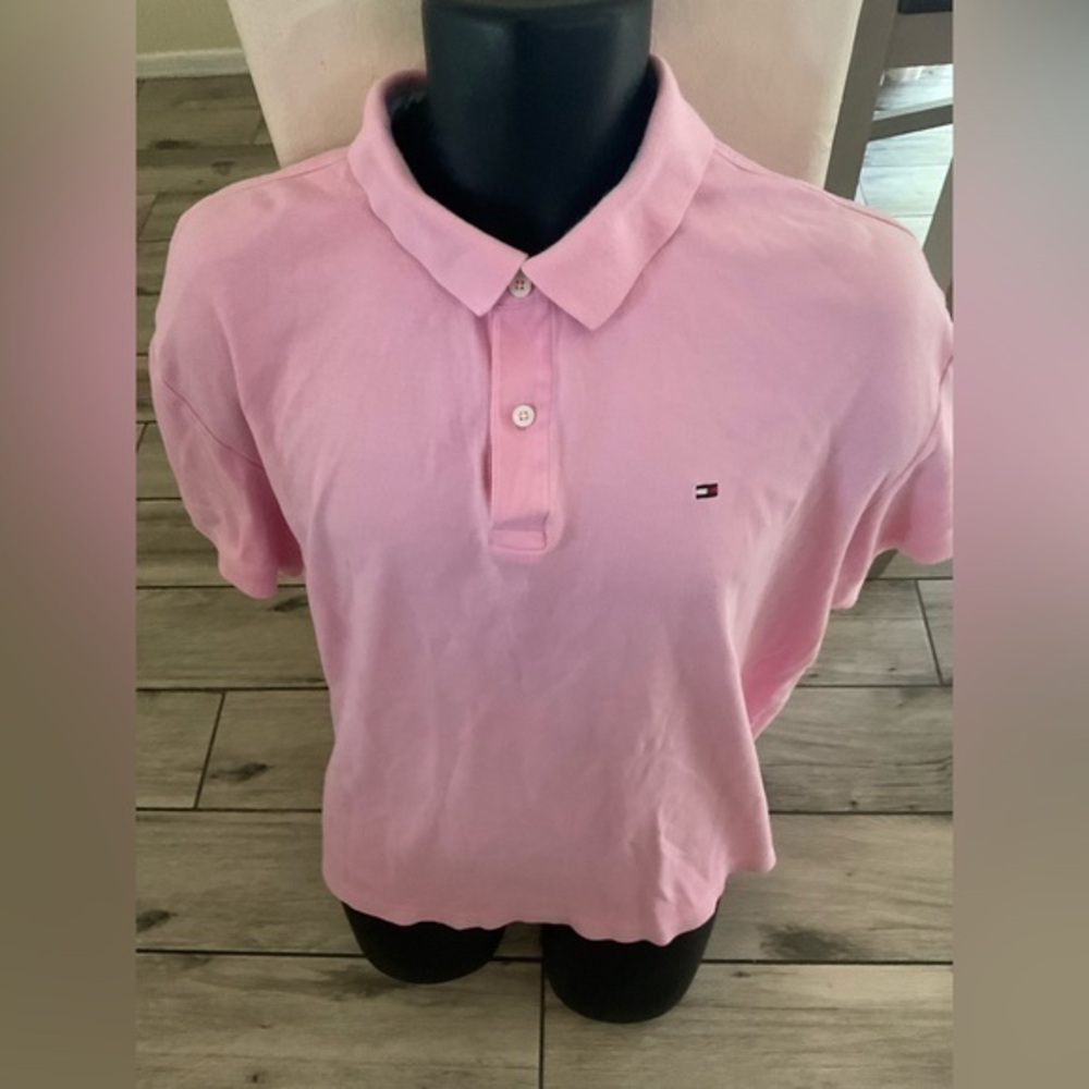 Men’s used pink size  XL Tommy Hilfiger polo shirt cotton retro